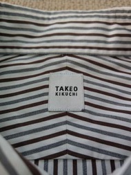 日本製造 takeo kikuchi 咖啡色灰色條紋長袖襯衫
