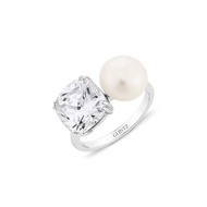 Glintz Amira แหวนเงินแท้ ฝังเพชรcz. และมุกน้ำจืดแท้ ขนาดหน้าแหวน 10x19 mm