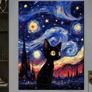 1pc Diamond Painting Kit, Diy Handmade Diamond Painting Wall Decor, Starry Sky Black Cat