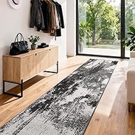 3x8 Hallway Washable Runner Rug: Extra Long Kitchen Runner Non Slip Abstract Rugs Printed Faux Wool 
