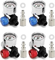 QWORK Air Pressure Regulator Kit, 2 Sets 1/4"-G Spray Paint Gun Air Adjusting Valve Regulator for Ai