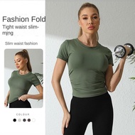 Topsports Sports Short-Sleeved t-Shirt Quick-Drying Wrinkled Slim-Fit Shirt Round Neck Fitness