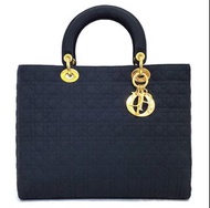 【Christian Dior】Lady Dior Bag Vintage- Dior戴妃包布面大款◆金色五金 黑色 黑色