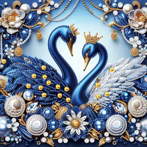 DIY Blue Swans 5D Special Shape Diamond Art Kits for Beginners, Diamond Art Painting Kits for Home W