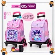Cute Character 3-Wheel Trolley School Bag for Girls LED 3-Wheel Trolley Bag for Elementary School Gi