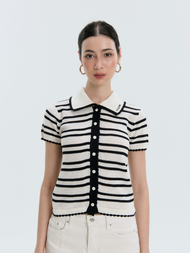 AILUMI - Joyce Striped Top เสื้อไหมพรมลายทาง ถักลายตาข่าย