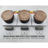 Nissan March 73MM Piston (3pcs) With Ceramic Coating C Clip & Piston Rings