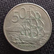 Koin Kuno New Zealand 50 cents tipe besar tahun 1967-1985 K-4616
