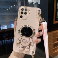 AnDyH Long Lanyard Casing For OPPO A94 4G F19 PRO Phone Case OPPO RENO 5F Cute Astronaut Desk Holder Case