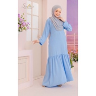 Dress Baju Kurung Plain Wrinkle Crepe BABY BLUE Ironless Saiz S - 5XL PLUS SIZE Ready Stock Raya Sale ( baju raya 2023 )