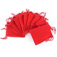 10 red velvet drawstring bags 7x9 cm