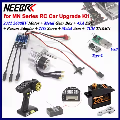 2322 2600KV Brushless Motor Gear Box AM32 45A ESC 21G Servo 7CH Transmitter RX for 1/12 RC Crawler C
