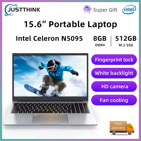 Justthink New 15.6" Inch Intel Celeron N5095 Ultraslim Laptop 8GB RAM DDR4 1TB SSD Windows 11 One Ke