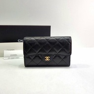 CHANEL 黑金荔枝牛三折中夾