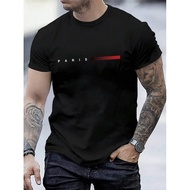 Men's Letter Print Crew Neck Short Sleeve Casual T-Shirt, Summer S-5XL