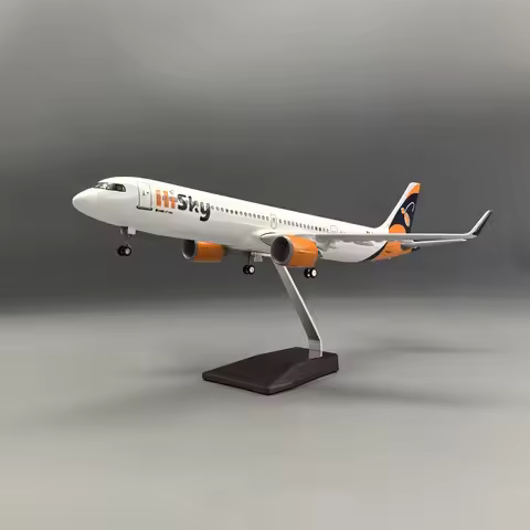 1:100 Scale Plane A321neo Hisky Europe Airline 44cm Airplane Model Assembly With LED Light Die-cast 