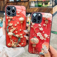 Brilliant CNY decorative peach apricot glass case for iPhone 17 16 15 14 13 12 11 8 7 6 6s 6p 7p 8p 