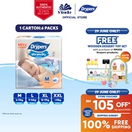 Drypers Wee Wee Dry Baby Tape Diapers M60s/ L58s/ XL50s/ XXL40s (4 packs) - Super Dry, Soft & Fit