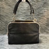 CHANEL 黑色 全皮 皮穿鍊 銀鍊 金屬 LOGO 雙C 拉鍊 手提包 肩背包 老香包 吐司包 側背包 公事包 豆腐包