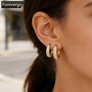 FOREVERGO Hollow Gold Color Hoop Earrings for Women Paved Dazzling CZ Stones Korean Temperament Stat