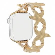 1pc Gold Women's Fashionable&Simple Starfish Zinc Alloy Metal Elastic Bracelet Strap Is Compatible W