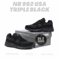 100% BNIB Sepatu Sneakers Olahraga Running Pria -new--balance- 992 Triple Black Full Hitam Size 39 -