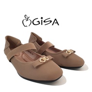 Gisa Women Slip-On Flat Pump Shoes With Elastic Band - Black/Khaki NKGS4186