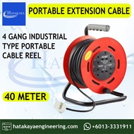 HTKY 4 Gang 40 Meter Portable Extension Cable Reel Plug Wire Heavy Duty Extension Cord Penyambung Wa