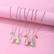 2Pcs/set Best Friendship Gold Plated Alloy Chain Cute Dinosaur Heart Necklace for Girls Women BFF Fr