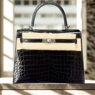 【頂級天菜】HERMES 25CM 黑銀 鱷魚皮 點點鱷 KELLY 全新商品