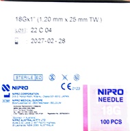NIPRO MEDICAL NEEDLE 18G X 1 INCH (25MM) 100S EXPIRY 2030 GOODS SOLD ARE NON RETURNABLE
