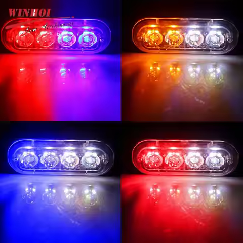 4 LED Car Strobe Light Automotivo Grille Warning Light 12-24V Amber Flashing Lamp Trucks ATV Car Fla