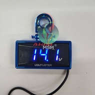 MSM Accessories Blue 12 volts battery digital voltmeter with metallic bracket / holder Motorcycle