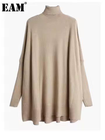 [EAM] Big Size Knitting Sweater Loose Fit Turtleneck Long Sleeve Women Pullovers New Fashion Tide Sp