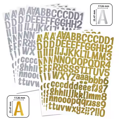 5Pcs/set 1inch 26 Alphabet A-Z Planner Stickers Waterproof Gold Silver Color Number Sticker For Kids