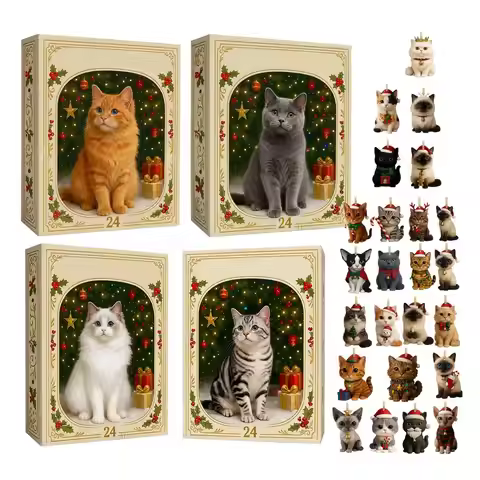 Advent Cat Calendar 2025 Christmas Advent 24-Day Cute 2d Cat Pendant Decorative Charm Countdown Cale