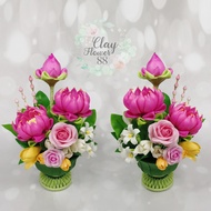 Clay Flower 88 ชุดคู่ดอกบัว งานประดิษฐ์ ดินปั้น งานปั้น จาก ดินไทย แซม ดอกไม้ไทย มงคล ถือเป็น ดอกไม้