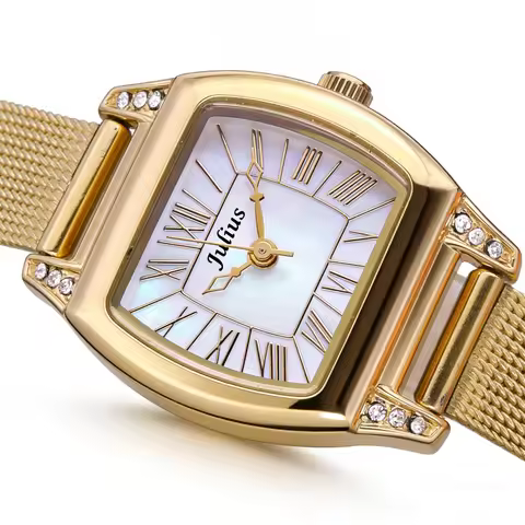 JULIUS Golden Women's Watch Japan Quartz Lady Small Hours Fine Fashion Shell Stainless Steel Bracele