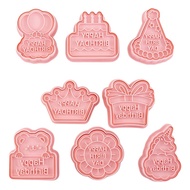 Kellnny 8pcs Birthday Cookie Molds Biscuits Stamp For Creative Fondant Baking At Homes