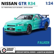 DIECAST MOBIL MINIATUR JDM CAR R34 NISSAN SKYLINE GTR R34 DIECAST SKALA 1:24 FAST AND FURIOUS HADIAH