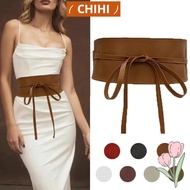 CHIHI Wide Corset Belt, Black Faux Leather Boho Belt