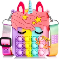 Mars Pop it Bag Fidget Toys Rainbow Unicorn Coin Wallet Silicone Crossbody Bag for Kids Girls