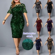 Elegant Plus Size Sequin Dress for Women Short Sleeve Glitter Midi Gown – Perfect for Ninang, Weddin