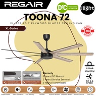REGAIR TOONA 72 Inches Large Fan DC Motor 7 Plywood Reversible Blades 16 Speed 8R + 8F Remote Contro