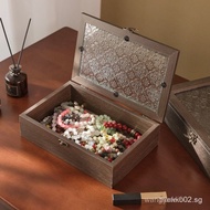 Retro Wooden Begonia Flower Glass Jewelry Box Handmade Wooden Storage Box Dresser Home Bracelet Jewe