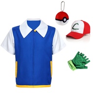 Anime Pokemon Trang Phục Cosplay nam giới trưởng thành Ash Ketchum tay ngắn Áo Pokemon bóng mũ thêu