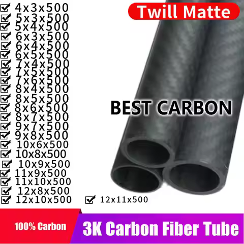 Free shiping 4 5 6 7 8 9 10 11 12mm with 500mm length High Quality Twill Matte 3K Carbon Fiber Fabri