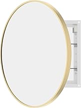 WallBeyond Bathroom Medicine Cabinet with Mirror, 24 Inch Gold Round Mirror Medicine Mabinet Wall Mounted with Aluminum Alloy Metal Framed, Surface Mount Medicine Mabinet with Storage