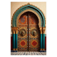 โปสเตอร์ผ้าใบประตูโมร็อกโกอาหรับ - ศิลปะสถาปัตยกรรมอิสลามสำหรับตกแต่งผนังห้องนั่งเล่น - ภาพพิมพ์สดใส