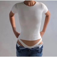 Woman Basic Daily Full Length Blouse Top Cotton Bodycon Top T-Shirt Tees Fitted DL0031